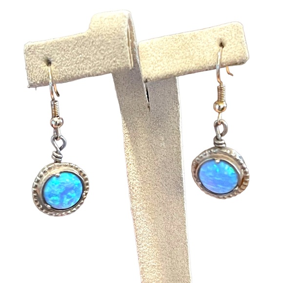 Vintage Jewelry - Vintage Israel Fire opal silver finish stone earrings dangle